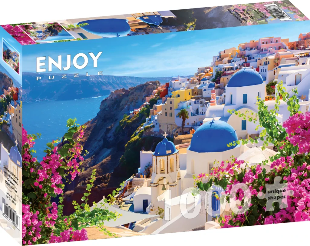 Santorini View with Flowers, Greece - 1000